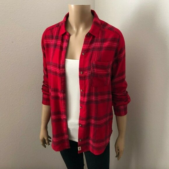 NWT Hollister Plaid Flannel Shirt Size XS Red Button Up Top - Picture 2 of 5